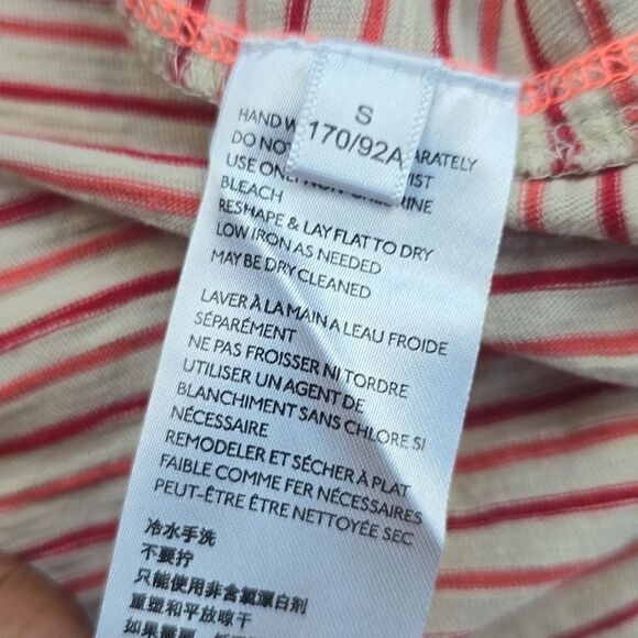 By Anthropologie -1521 White Red Coral Stripes Tank Top Front Pocket Small - Picture 7 of 8